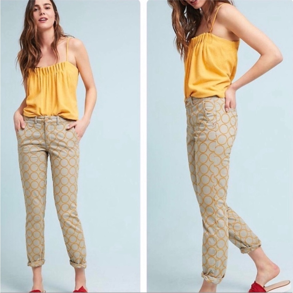 Anthropologie relaxed Chino pants tan circle print women’s sz 28 casual